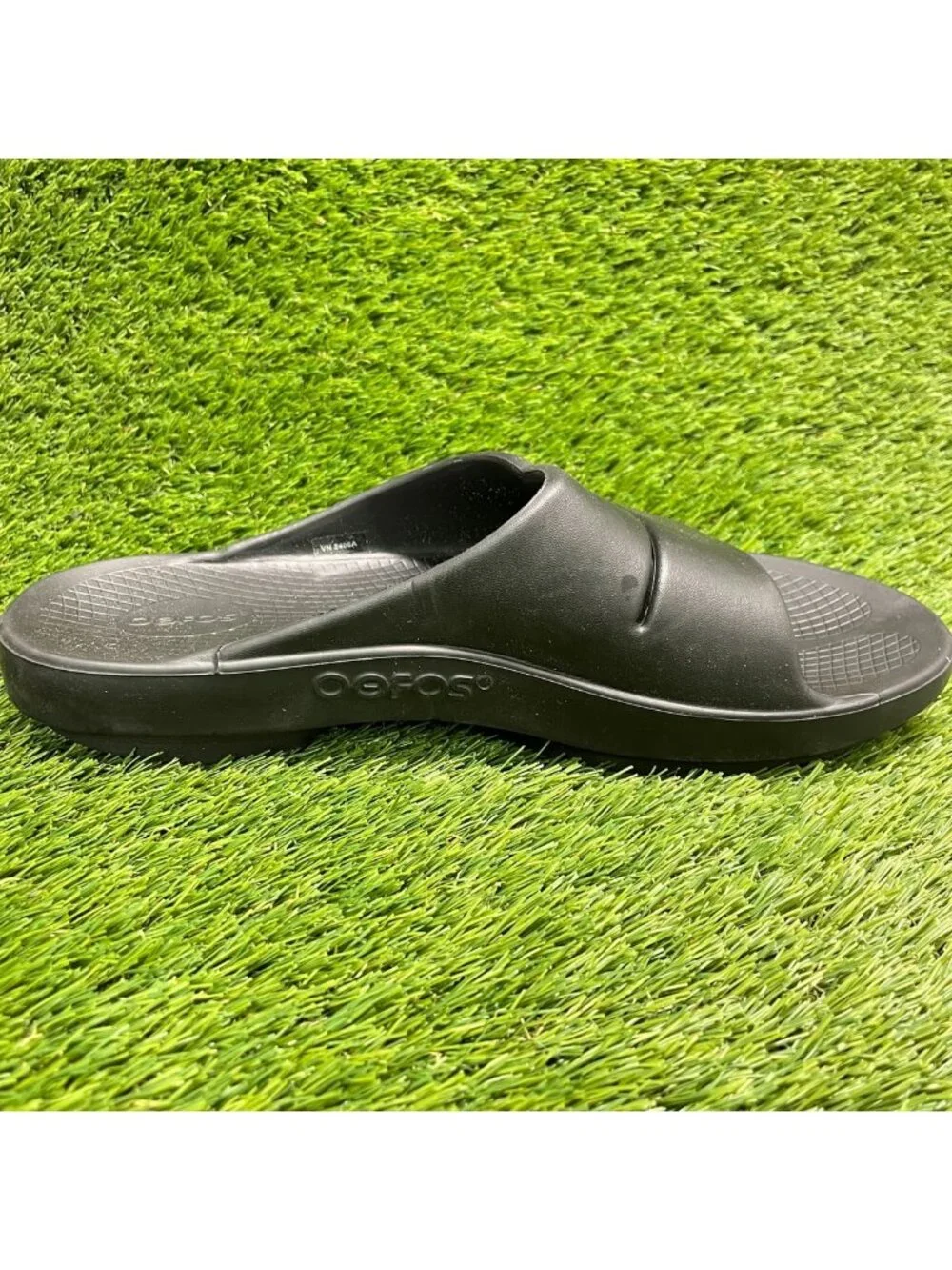 Oofos OOahh Mens Size 13 All Black Beach Walking Outdoor Recovery Slide Sandals